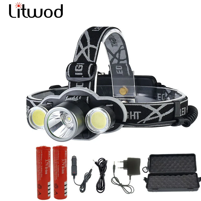 Litwod z20 светодиодный налобный фонарь XML T6+ 2COB налобный светильник фонарь 18650 перезаряжаемая батарея аварийная лампа ночник светильник может вращаться 90