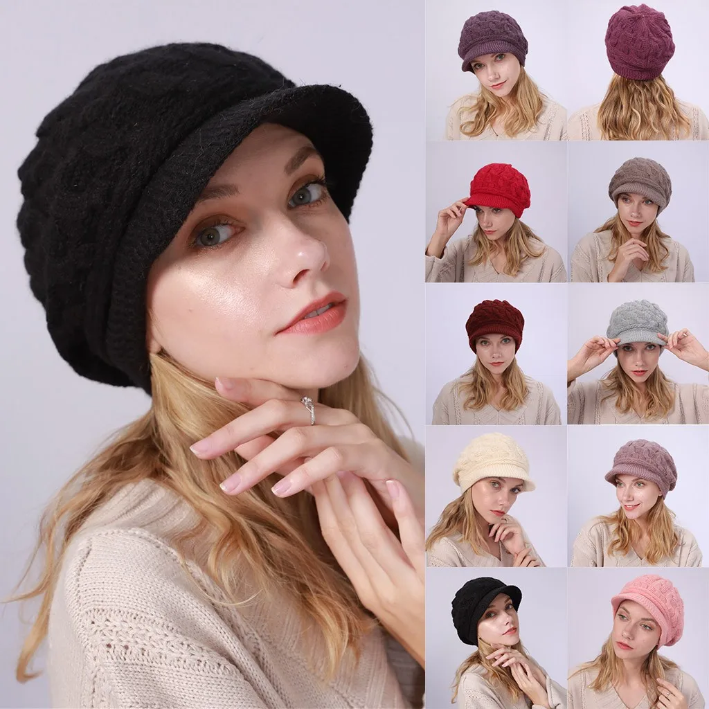 

Beret Cap Winter peaky blinder Casual Beret Knitted Hat Wool Hemming Hat Thicken Ski Hat шапка женская sombrero mujer берет