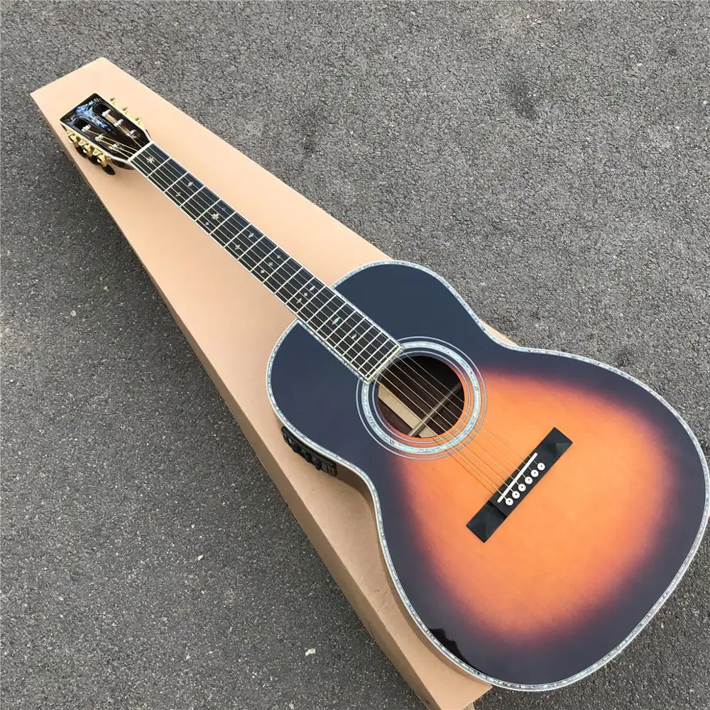 Заводская sunburst 000 стиль акустической гитары 39 дюймов елового реальные alalone цветок