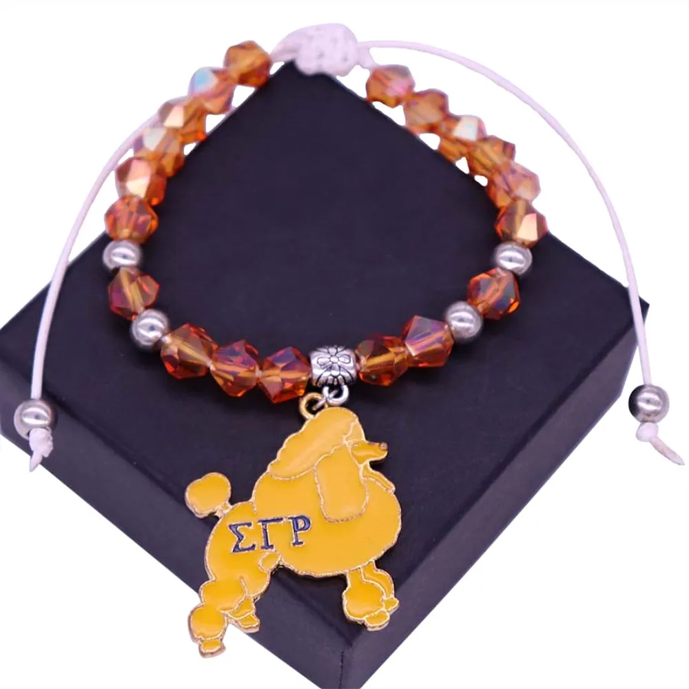 

Handmade Adjustable size beaded yellow poodle greek letter sigma gamma rho bracelet Society organization jewelry custom