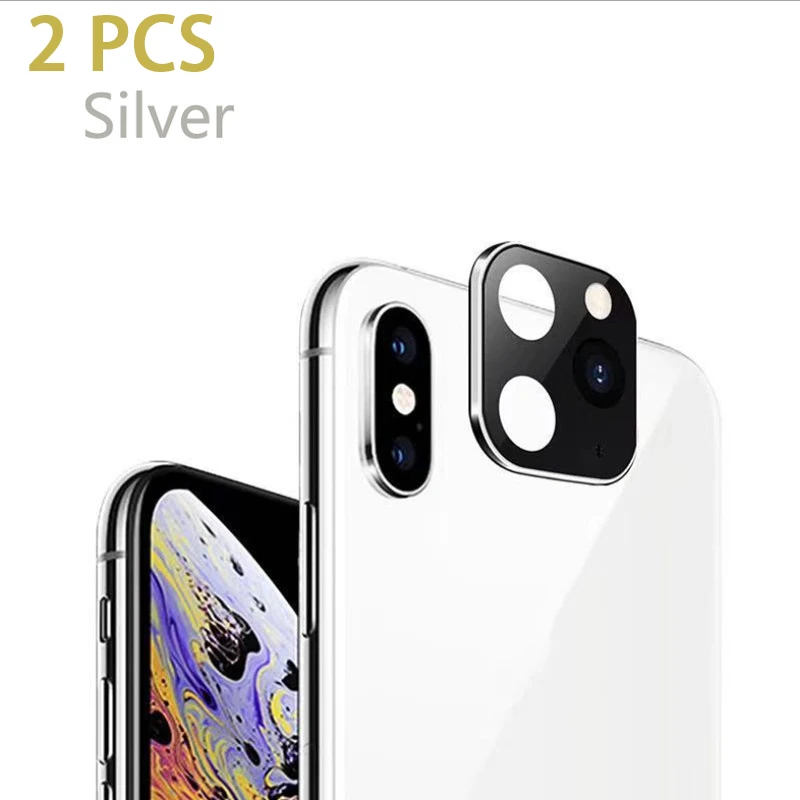 Закаленное стекло для iPhone 11 Pro, чехол для объектива камеры для iPhone X XS MAX, чехол из титанового сплава, задняя крышка для камеры - Цвет: 2pcs silver