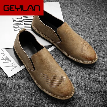 

leather shoes for men Real Leather Shoes Fashion men shoes breathable Brand Men Casual Leather Shoes Male Flat Shoes *D25