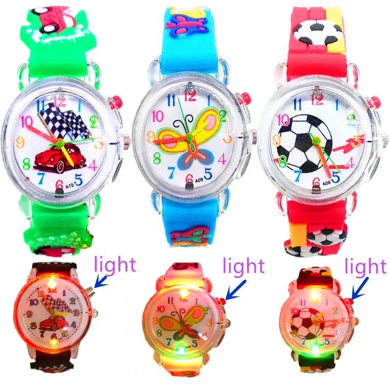 Flash Light Luminous Football Butterfly Children Watch Good Quality Baby Kids Watches