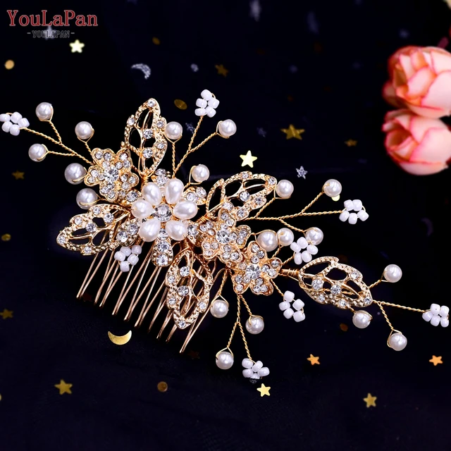 TOPQUEEN HP77 Wedding Tiara Bridal Combs Rhinestone Wedding Headwear Wedding Hair Accessories Bridal Headdress Wedding Hair Comb HP342-Gold