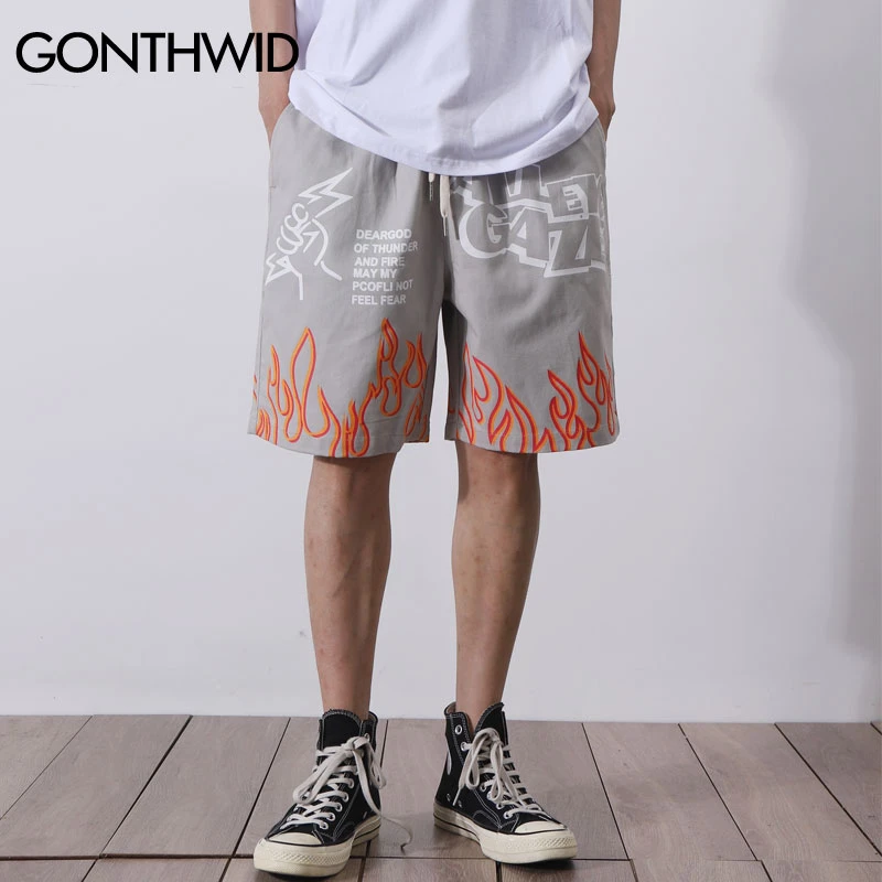 Un evento Aptitud Centelleo GONTHWID fuego cortos de verano Streetwear Hip Hop holgado Casual pantalones  cortos para hombre Harajuku moda bolsillos Pantalones Hombre|Pantalones  cortos| - AliExpress