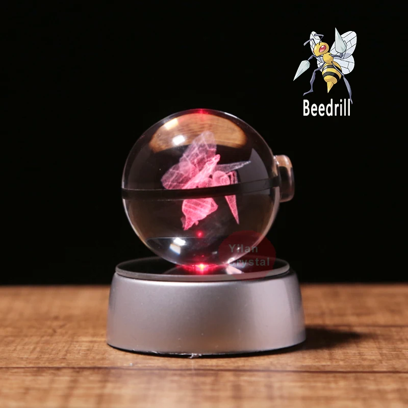 Beedrill Pokeball гравировальный круглый кристалл с черной линией красивый модный 50 мм *