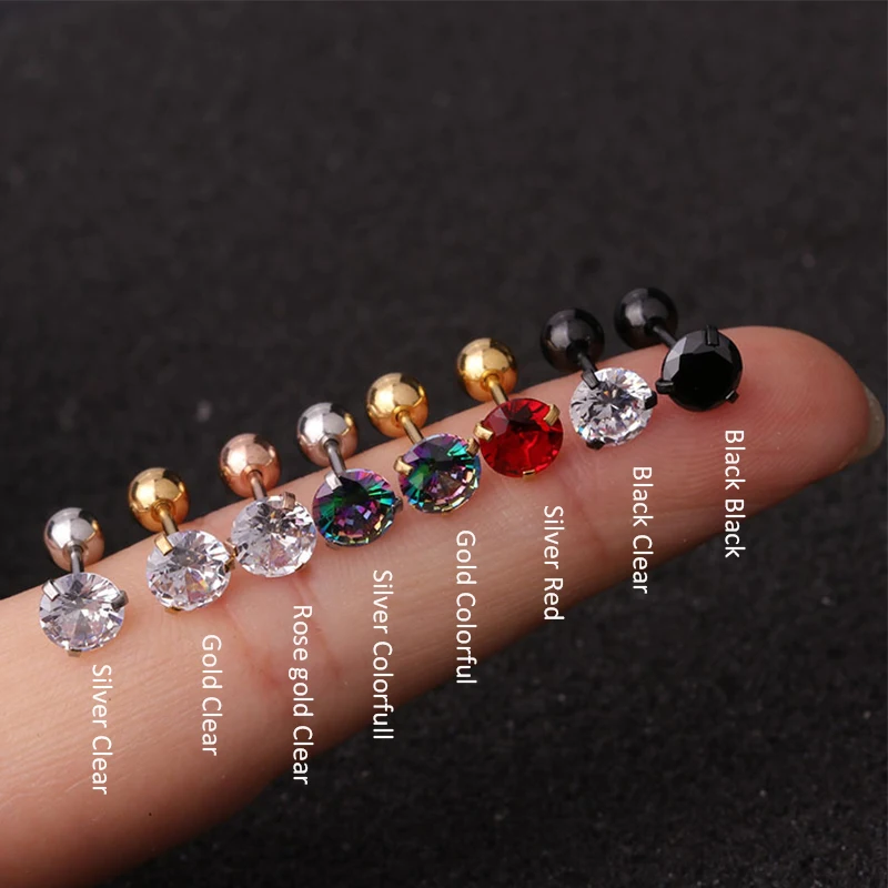 2Pcs Small Round Cz Tragus Cartilage Rook Helix Snug Conch Earring 16G Prong Gem Monroe 16G Tragus Helix Ear Piercing