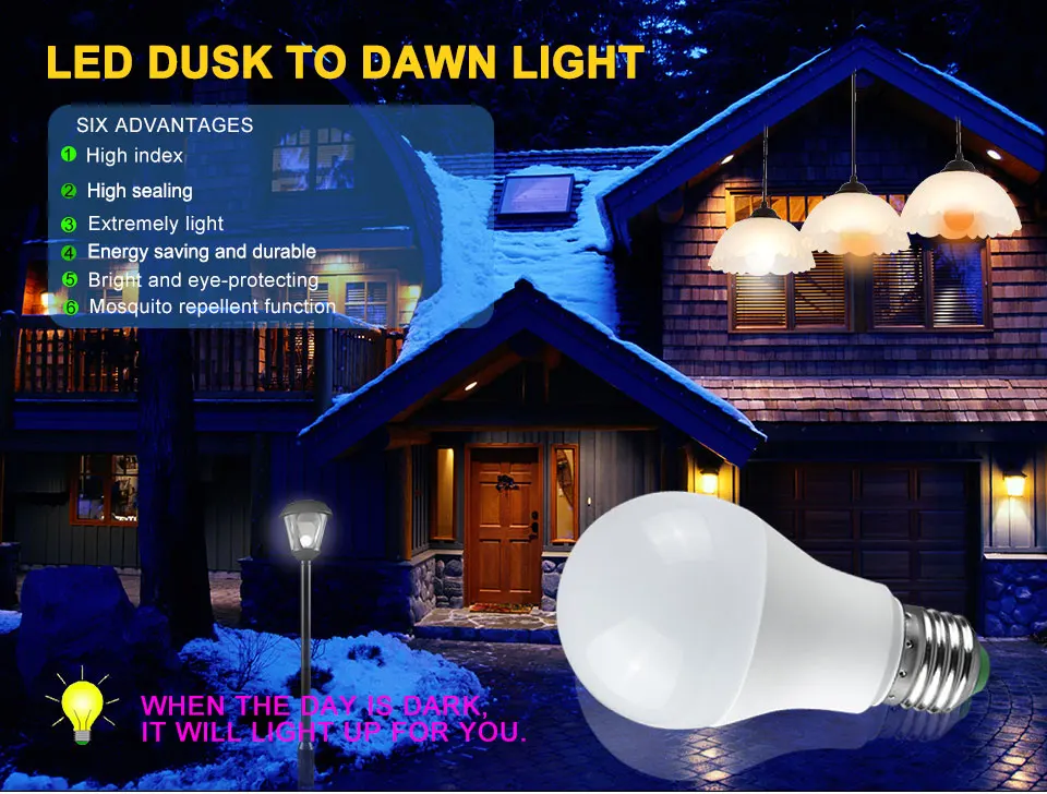 Sensor Light Bulb Dusk to Dawn LED Bulb 10W E27 B22 Automatic OnOff Yard Garage Garden (1)