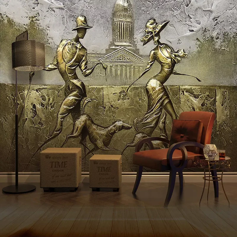 

Drop Shipping Custom 3D Wall Murals Wallpaper European Style 3D Stereoscopic Embossed Golden Figure Sculpture Mural