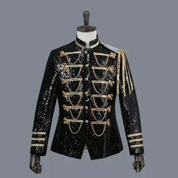 

3 colors Renaissance Medieval Mens Sequins Jacket Black Red Gray King Prince Royal Court Cosplay Costume