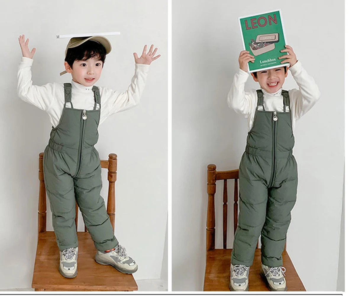 New Winter Baby Girls Boys Down Pants Kid Clothes Thick Children's Bib Trousers Cotton Korean Style Toddler Overalls Jumpsuit