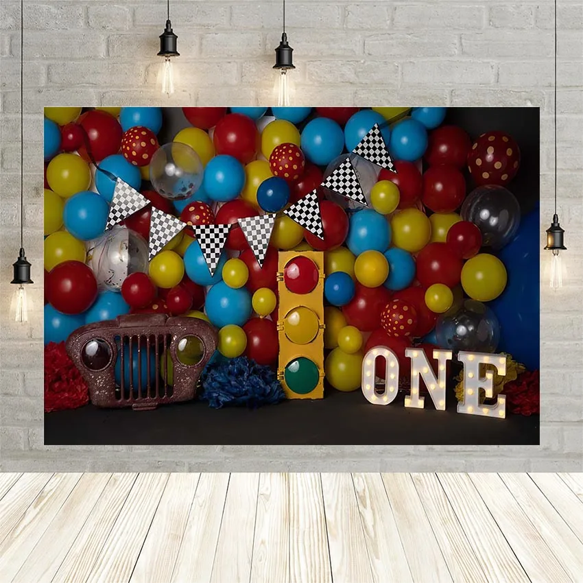

Mehofond 1st Birthday Party Balloons Background Traffic Light Pennant Boy Baby Portrait Photography Backdrop Photophone Banner