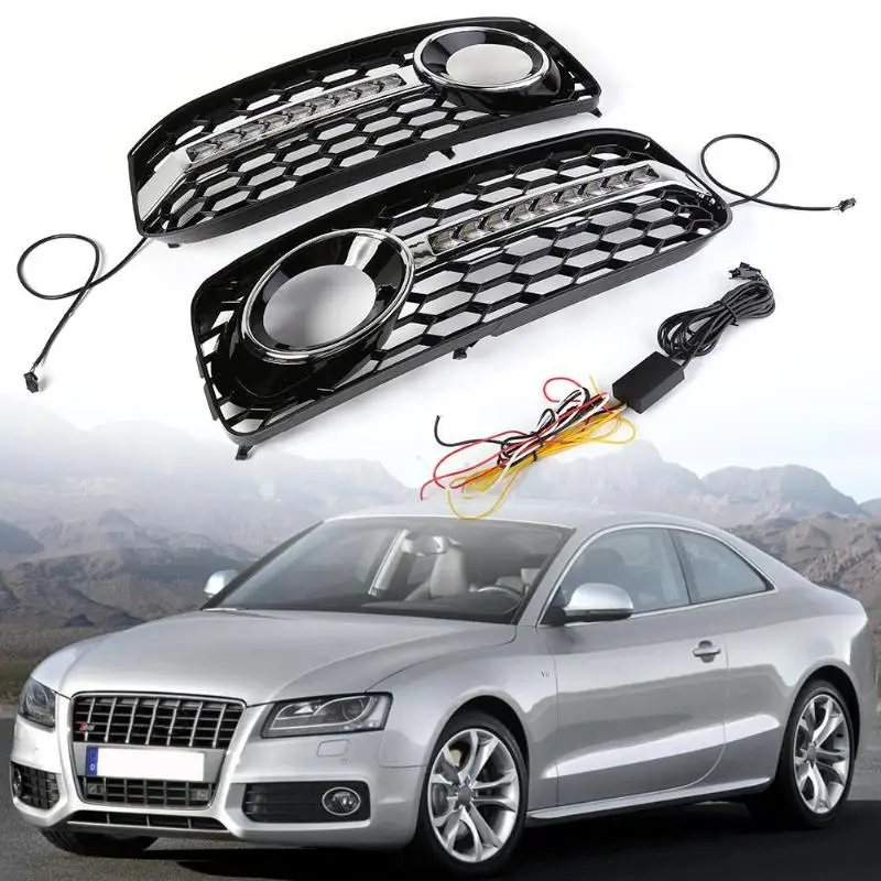 1 Pair Front Fog Light Grilles w/ LED DRL for Audi A5 S5 Coupe S-Line 08-12