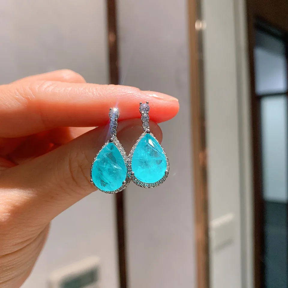 LOKILOKI Orecchini A Cerchio In Argento 925 Con Tormalina Paraiba, Rettangolari, Per Donna