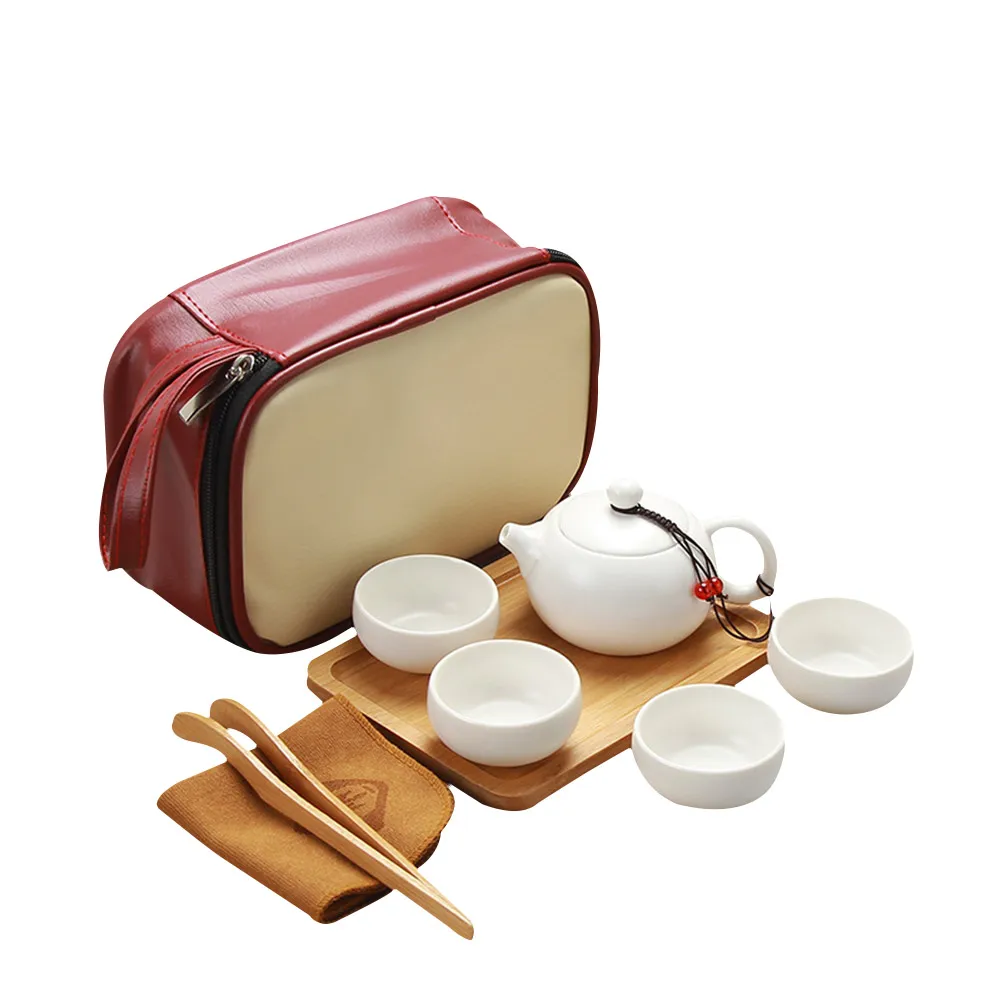 

Portable Ceramic Teacup Set Vintage Kungfu Tea Mug Pot Tray with Storage Bag for Travel @LS