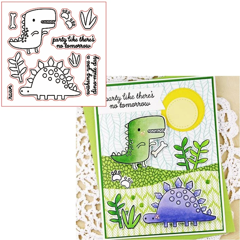 Wish You A dino-клещ Day прозрачные силиконовые динозавры + фраз для DIY скрапбукинга