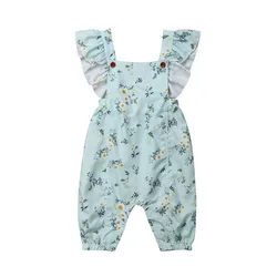 Barboteuse sans manches pour nouveau né fille, vêtements d'été, motif Floral, salopette couverte à boutons, tenue 