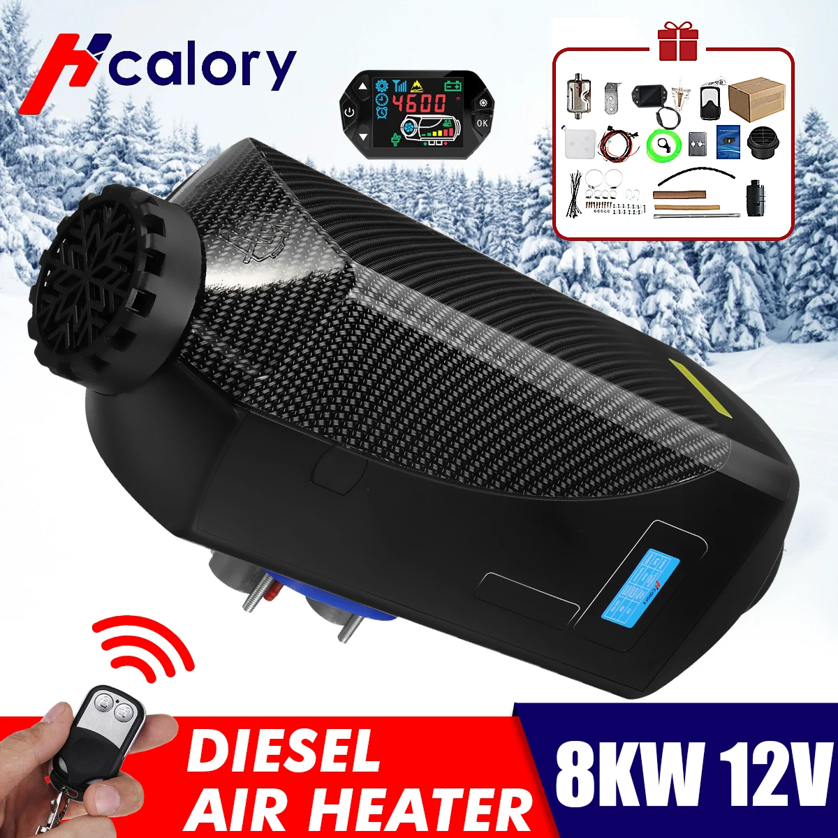 Baratos Calentador de coche de 12V 8KW, calentador de aire Diesel LCD, silenciador, calentador de estacionamiento, tanque 15L, camiones, barco casa rodante con Control remoto para RV