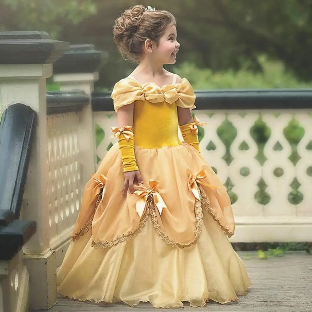 Платье принцессы Белль для девочек Детские костюмы косплей платье для маленьких девочек нарядное платье вечерние платья Золушки Анны и Эльзы на Хэллоуин - Цвет: 1