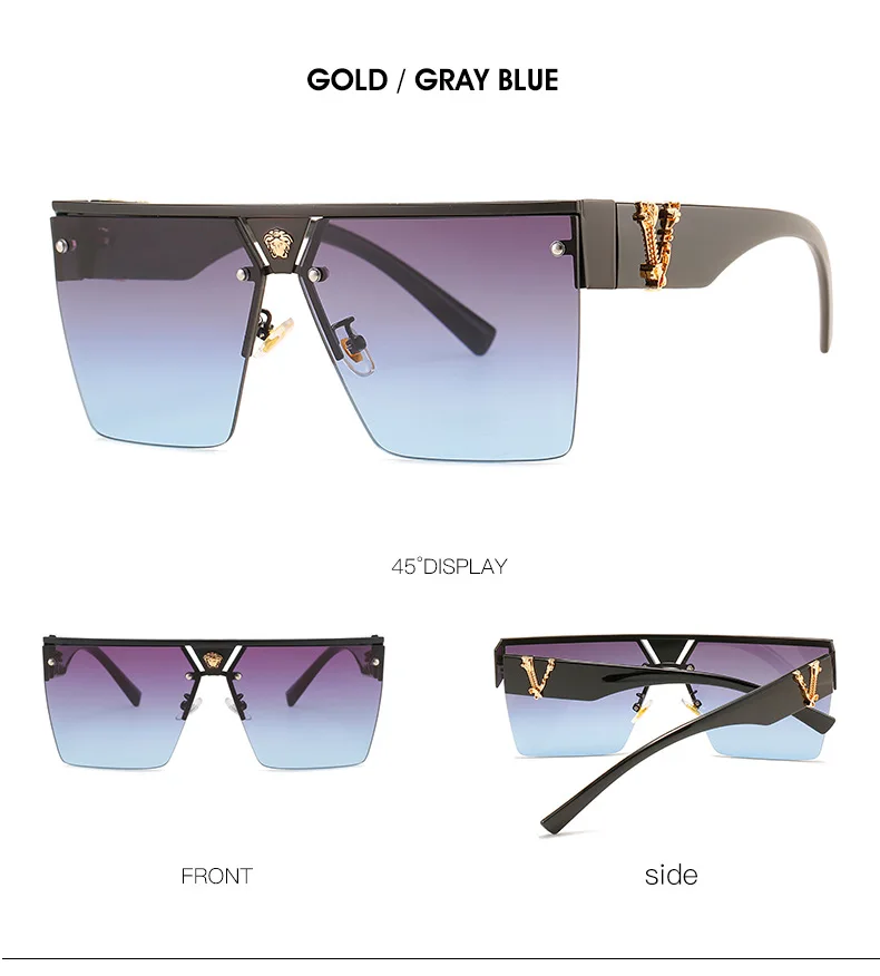 Fashion Luxury Brand Oversized Square Sunglasses Men Vintage Metal Big Frame One Lens Retro Sun Glasses UV400 Lentes De Sol Muje raybans women