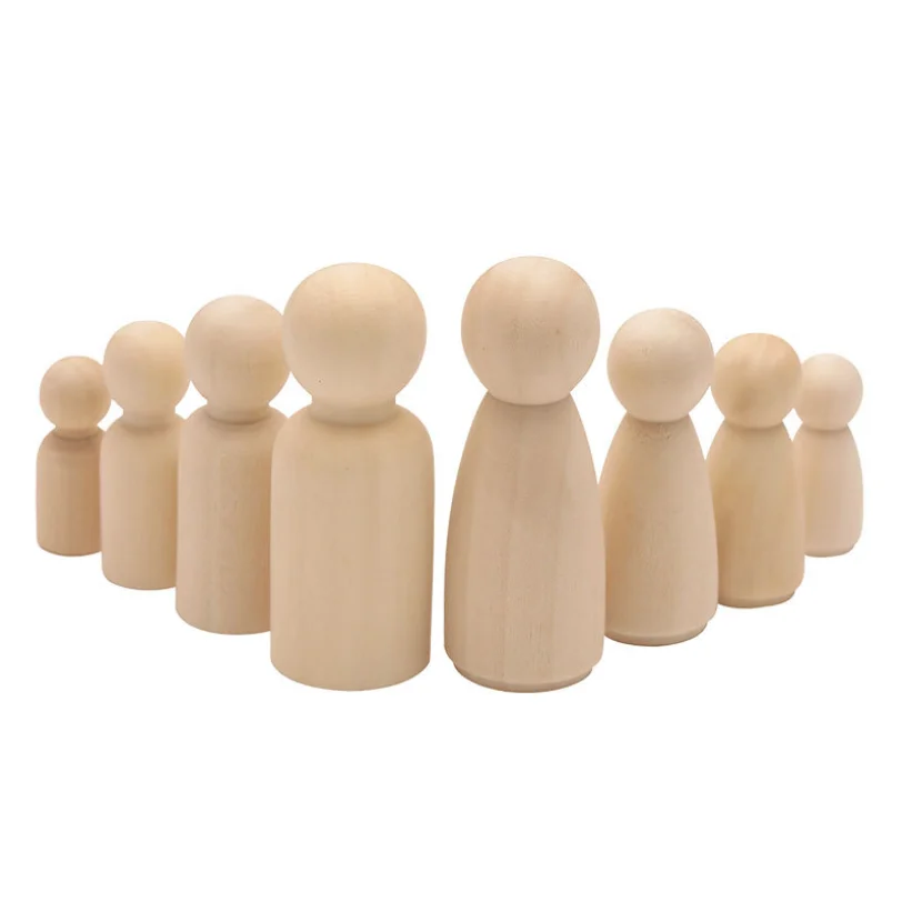 Painted Wooden Figure Wooden Peg Dolls 35-90mm Wooden Decorative DIY Doll People Arts Crafts Women Men Wooden Peg Dolls