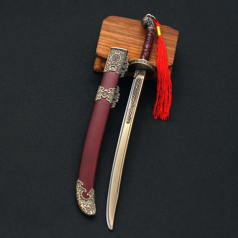 Zinc Alloy 21cm Embroidered Spring Knife Ancient Han Sword Metal Weapon