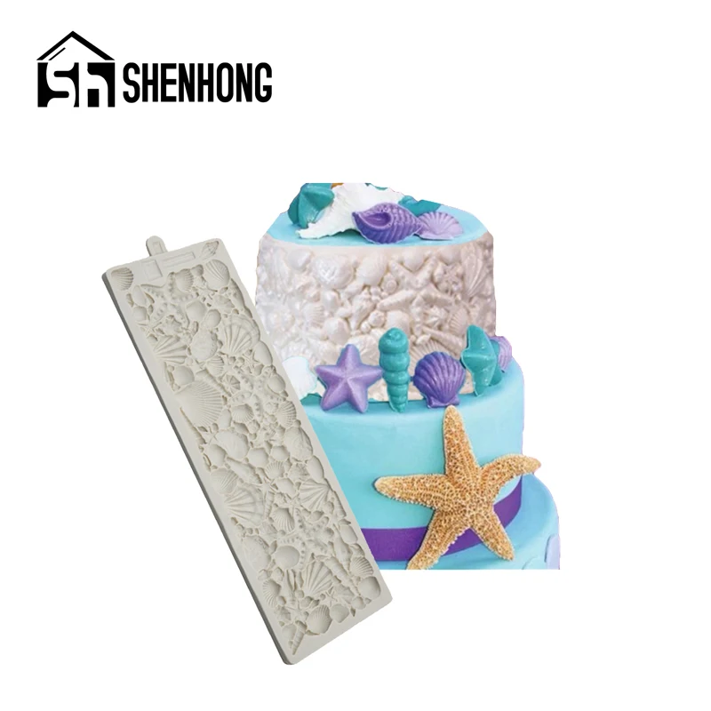 

SHENHONG Conch Seashell Paste Sugar Craft Silicone Fondant Cake Mold Birthday Wedding Pastry Border Decorating Mould Baking Tool