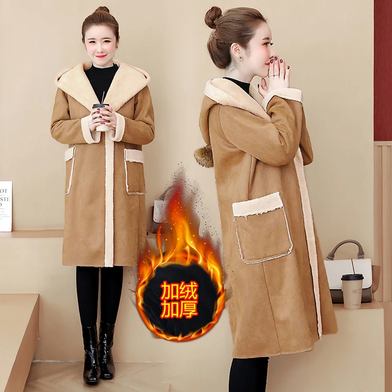 Зимнее пальто женское бархатное толстое длинное осеннее и зимнее размера плюс Корейская Женская Стеганая куртка пальто парка из овечьей шерсти 4XL 5XL