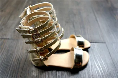 Littlesummer/летние сандалии-гладиаторы для маленьких девочек; детская обувь в римском стиле; Детские кожаные высокие модные сандалии для маленьких девочек - Цвет: gold