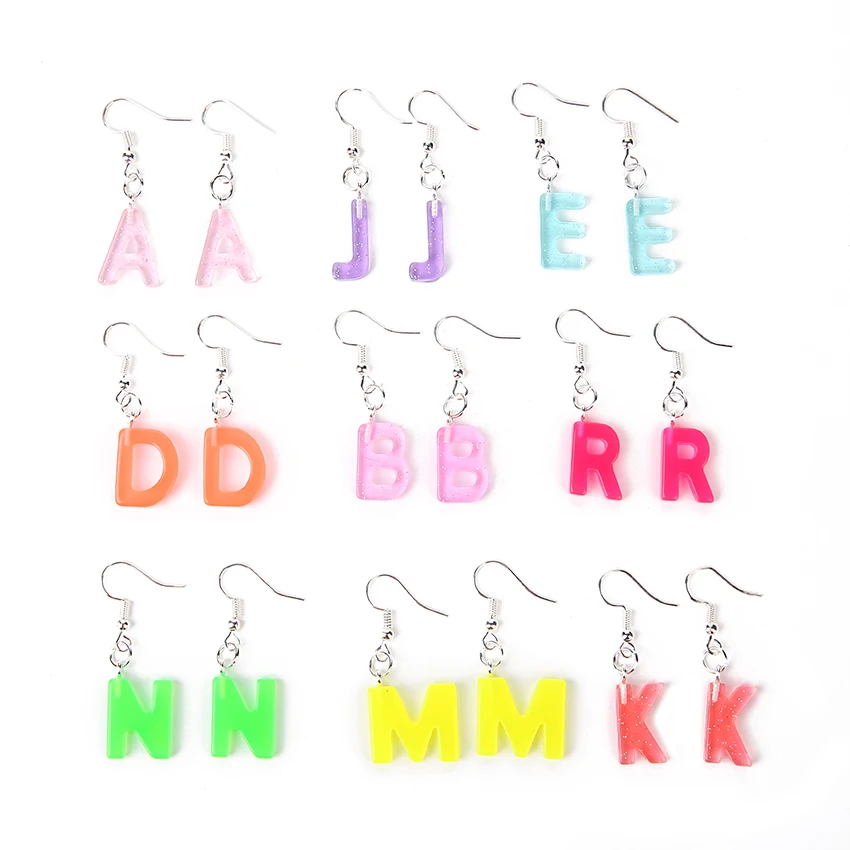 1pair Women Glitter Earring Resin Craft letters bff friend ship Drop Earrings For Children Jewelry | Украшения и аксессуары