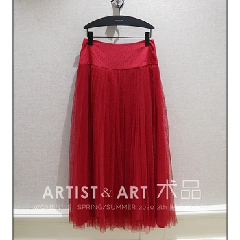 

Svoryxiu Designer High-End Custom Red Mesh Skirt Women's Fashion Flocking Dot Silk Lining Ankle-Length Autumn Skirt Female
