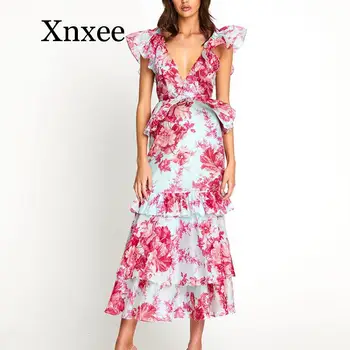 

2020 Temperament Fang Collar Short Sleeve Printing Irregular Short Money Dress