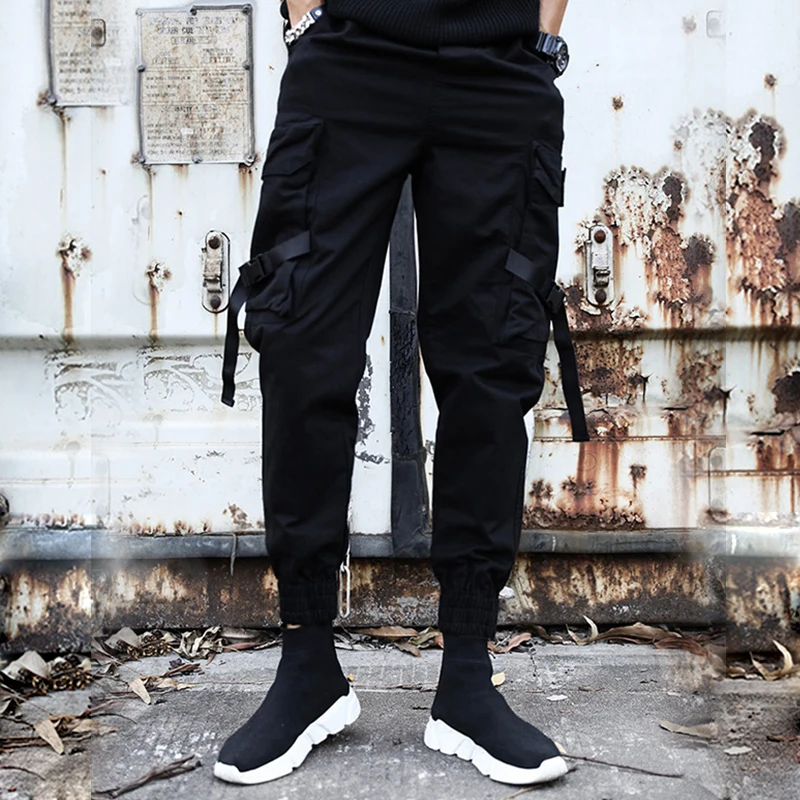 Брюки карго с карманами, мужские Модные летние новые дизайнерские повседневные штаны, тактические брюки, Harajuku, уличная одежда - Цвет: Черный