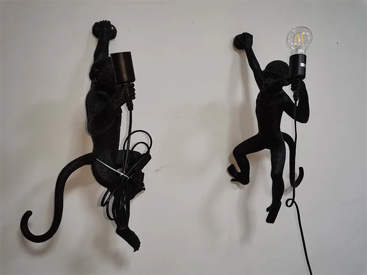 Современная черная лампа в форме обезьяны из смолы пеньковая веревка лампа в форме обезьяны Белая Гостиная обезьяна огни в животном подвесной светильник E27