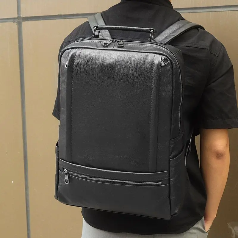 Nesitu высокое качество черная натуральная кожа 14 ''15,6'' ноутбук мужские рюкзаки из натуральной кожи мужские дорожные сумки M7356