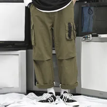 Супер огонь оригинальная рабочая одежда мульти карман широкие брюки хип-хоп тренд привязки брюки пара повседневные брюки комбинезоны