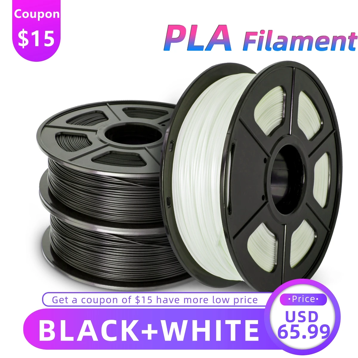 

PLA 3d Printer Filament two black 1white sublimation PLA Material With Rohs reach Certificate 100% Tolerance