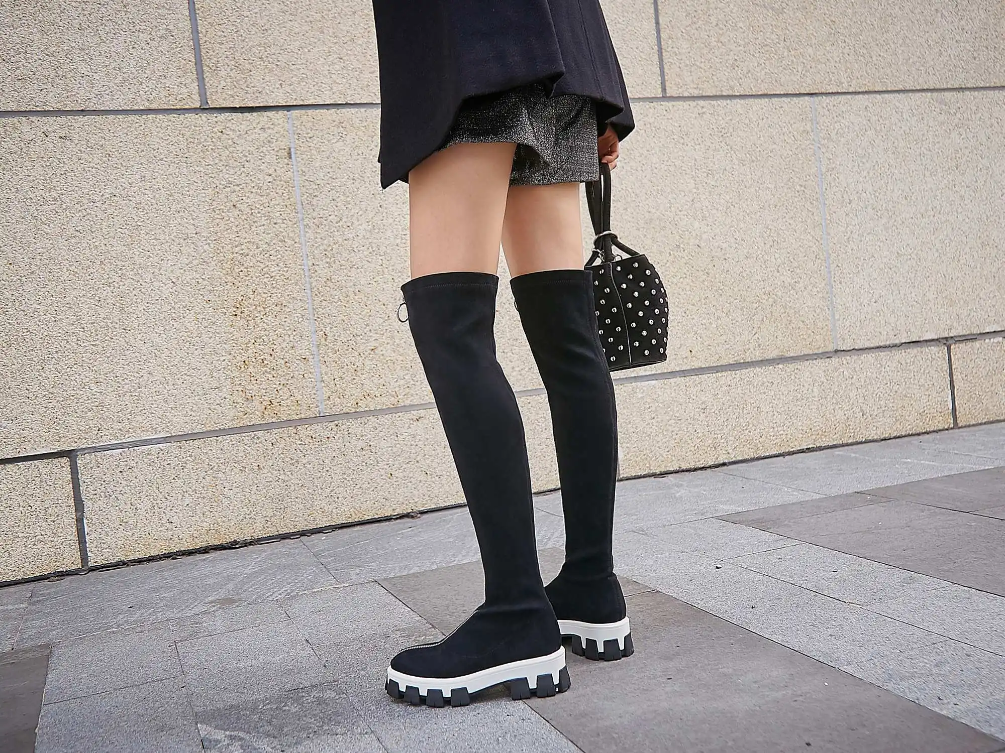 Chaussures femme/эластичные высокие сапоги женская зимняя обувь ботфорты с толстой подошвой в стиле панк; zapatos mujer