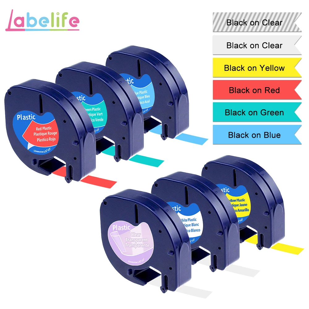 Лента для этикеток Labelife 6 упаковок LT 16952 91331 91332 совместимая 12 мм х 4 м черного и