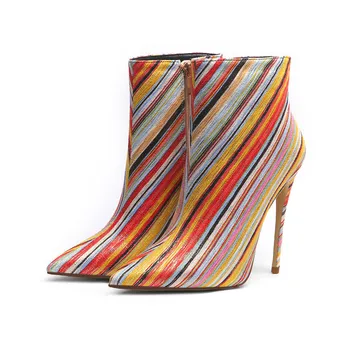 

Bonjean Women Colorful Rainbow Spring Autumn Shoes For Women Sexy Thin High Heel Pointed Toe Zipper Mid Calf Boots Big Size 45