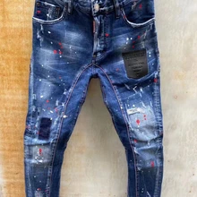 2021Summer New Style DSQ2 Fashion Ripped Paint Dot Jeans For Men T120