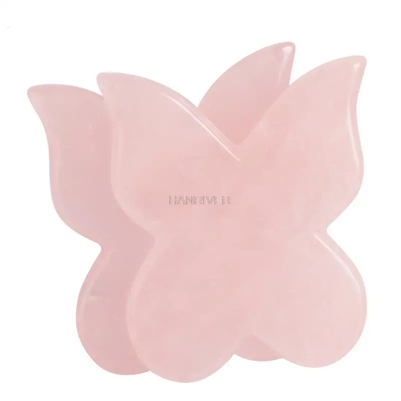 Natural Rose Quartz Butterfly GuaSha Gift SPA Health Care Beauty Slimming Scraper Massage Tool Face back foot massage