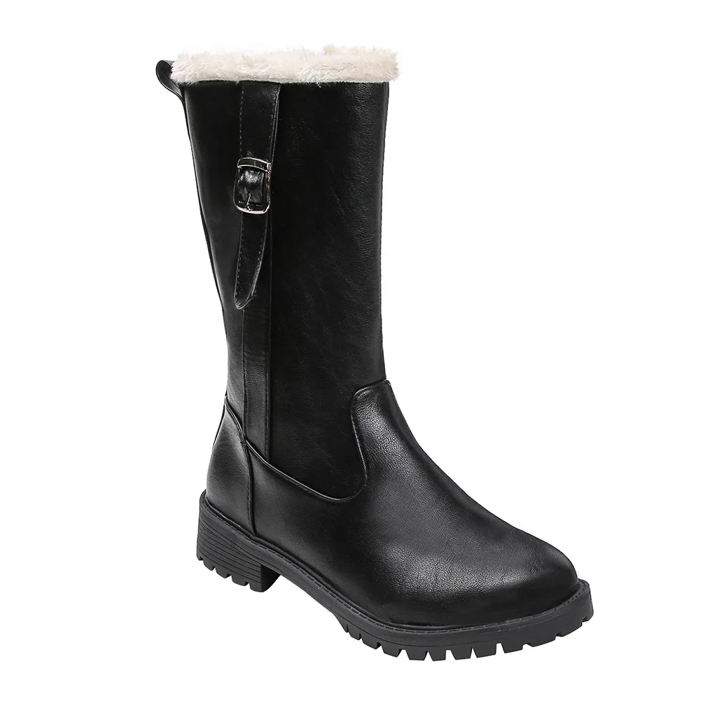 Модные однотонные ботинки на молнии с круглым носком; Botas Mujer; винтажные женские ботинки на не сужающемся книзу массивном каблуке; удобная Водонепроницаемая зимняя обувь