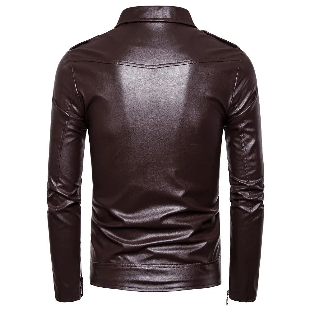 

Hot Selling Locomotive Slim Fit Leather Coat Men Cable-Stayed Leather Jacket Coat England Fashion Men PU Leather Py12