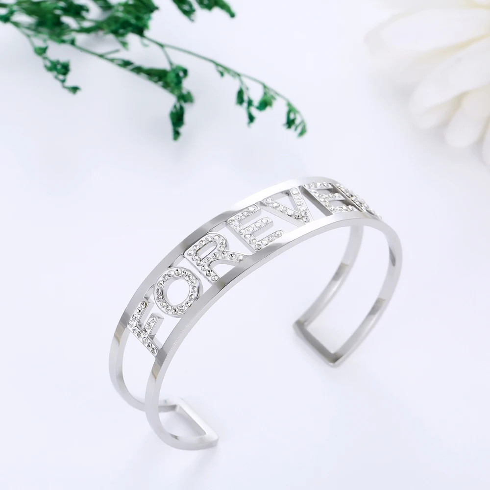 

2019 New Trend Luxury Colorful Letters Bangle for Women Yellow Gold Color Titanium Steel Bangle Fashion Jewelry Gift Never Fade