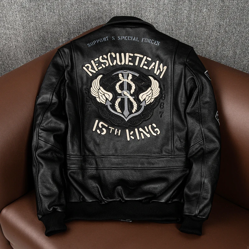 sheepskin coats for sale 2022 New Men’s Flying Suit Genuine Leather Coat Cowhide Leather Indian Embroidery Motorcycle Jackets western sheepskin coat