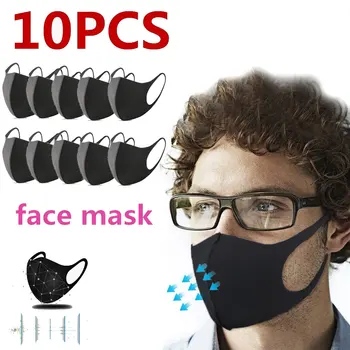 

10/30pcs Fashion Black Cloth PM2.5 Washable Face Masks Anti Haze Dust Mask Nose Filter Windproof Mouth Muffle Flu Respirator