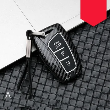 

Carbon Fiber Alloy+Silicone Car Remote Key Fob Shell Cover Case For Hyundai Santa Fe Grand ix45 Centennial Genesis