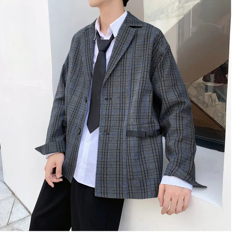 Men's casual suit 2019 autumn and winter new handsome plaid loose wild casual jacket youth personality trend men's clothing Men's casual suit 2019 autumn and winter new handsome plaid loose wild casual jacket youth personality trend men's clothing