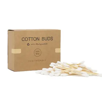 

200Pcs/Box Double Tipped Bamboo Cotton Swabs Buds Biodegradable Wooden Makeup Sticks Applicator Nose Ear Cleaning Tools